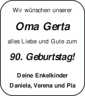 Glückwunschanzeige von Oma Gerta von Aachener Zeitung / Aachener Nachrichten