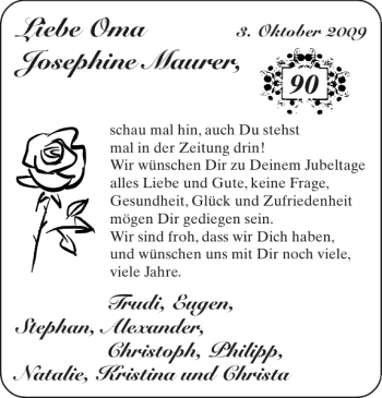 Glückwunschanzeige von Oma Josephine Maurer von Aachener Zeitung / Aachener Nachrichten