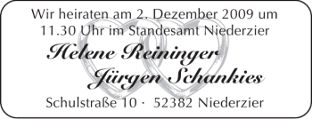 Glückwunschanzeige von Helene Reininger Jürgen Schankies von Aachener Zeitung / Aachener Nachrichten
