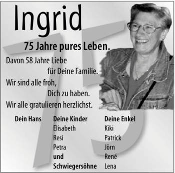 Glückwunschanzeige von Ingrid  von Aachener Zeitung / Aachener Nachrichten