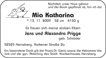 Glückwunschanzeige von Mia Katharina von Aachener Zeitung / Aachener Nachrichten