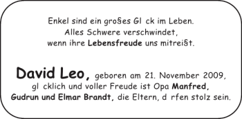 Glückwunschanzeige von David Leo von Aachener Zeitung / Aachener Nachrichten