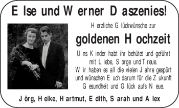 Glückwunschanzeige von Else und Werner Daszenies von Aachener Zeitung / Aachener Nachrichten