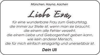Glückwunschanzeige von Eva Eva von Aachener Zeitung / Aachener Nachrichten