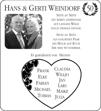 Glückwunschanzeige von HANS GERTI WEINDORF von Aachener Zeitung / Aachener Nachrichten
