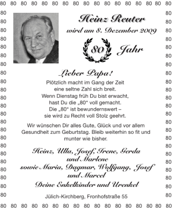 Glückwunschanzeige von Heinz Reuter von Aachener Zeitung / Aachener Nachrichten
