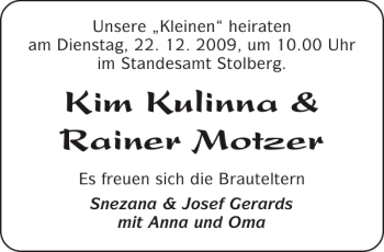 Glückwunschanzeige von Kim Kulinna Rainer Motzer von Aachener Zeitung / Aachener Nachrichten