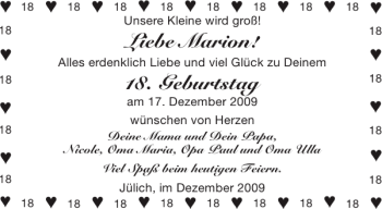 Glückwunschanzeige von Marion  von Aachener Zeitung / Aachener Nachrichten