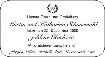 Glückwunschanzeige von Martin und Katharina Schönewald goldene von Aachener Zeitung / Aachener Nachrichten