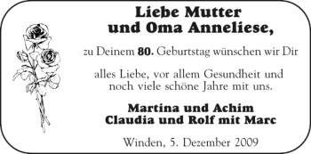 Glückwunschanzeige von Mutter und Oma Anneliese von Aachener Zeitung / Aachener Nachrichten