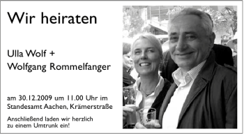 Glückwunschanzeige von Ulla Wolf Wolfgang Rommelfanger von Aachener Zeitung / Aachener Nachrichten