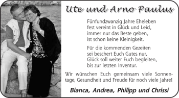 Glückwunschanzeige von Ute und Arno Paulus von Aachener Zeitung / Aachener Nachrichten