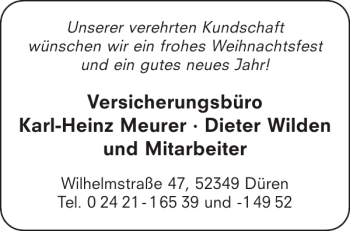 Glückwunschanzeige von VersicherungsbüroKarl-Heinz Meurer Dieter Wilden und von Aachener Zeitung / Aachener Nachrichten