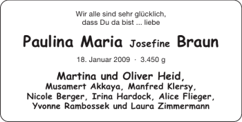 Glückwunschanzeige von Paulina Maria Braun von Aachener Zeitung / Aachener Nachrichten