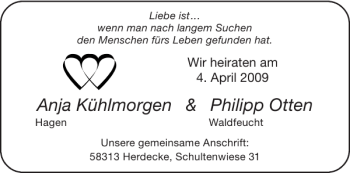 Glückwunschanzeige von Anja Kühlmorgen Philipp Otten von Aachener Zeitung / Aachener Nachrichten
