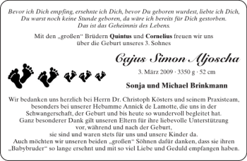 Glückwunschanzeige von Cajus Simon Aljoscha von Aachener Zeitung / Aachener Nachrichten