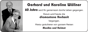 Glückwunschanzeige von Gerhard und Karoline Wöllner von Aachener Zeitung / Aachener Nachrichten