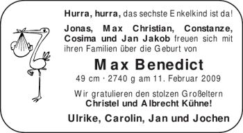 Glückwunschanzeige von Max Benedict von Aachener Zeitung / Aachener Nachrichten
