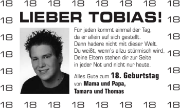 Glückwunschanzeige von TOBIAS  von Aachener Zeitung / Aachener Nachrichten