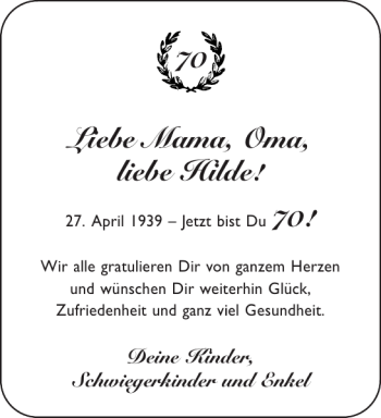 Glückwunschanzeige von Mama Oma Hilde von Aachener Zeitung / Aachener Nachrichten