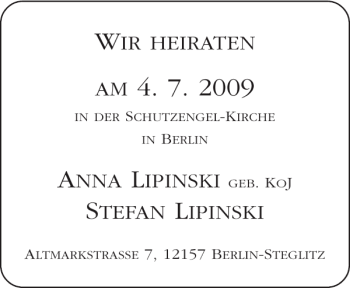 Glückwunschanzeige von ANNA LIPINSKI STEFAN LIPINSKI von Aachener Zeitung / Aachener Nachrichten