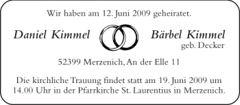 Glückwunschanzeige von Daniel Kimmel Bärbel Kimmel von Aachener Zeitung / Aachener Nachrichten