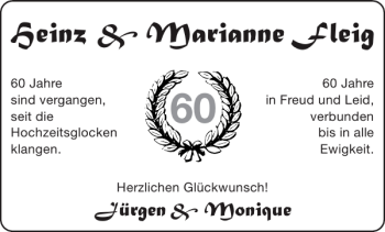Glückwunschanzeige von Heinz Marianne Fleig von Aachener Zeitung / Aachener Nachrichten