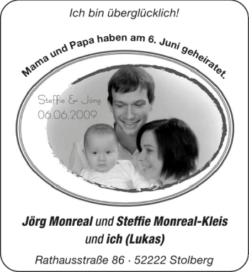 Glückwunschanzeige von Jörg Monrealund Steffie Monreal-Kleis und Lukas  von Aachener Zeitung / Aachener Nachrichten