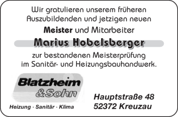 Glückwunschanzeige von Marius Hobelsberger von Aachener Zeitung / Aachener Nachrichten