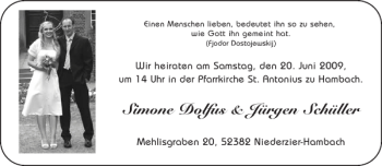 Glückwunschanzeige von Simone Dolfus Jürgen Schüller von Aachener Zeitung / Aachener Nachrichten