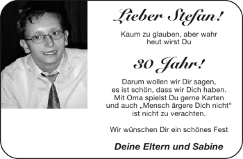 Glückwunschanzeige von Stefan  von Aachener Zeitung / Aachener Nachrichten