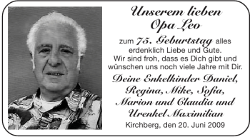 Glückwunschanzeige von Unserem lieben Opa Leo von Aachener Zeitung / Aachener Nachrichten