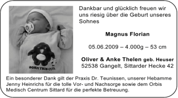 Glückwunschanzeige von und riesig Sohnes Gangelt Sittarder Hecke  von Aachener Zeitung / Aachener Nachrichten