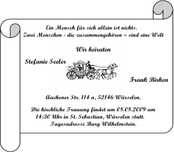 Glückwunschanzeige von Frank Birken Stefanie Seeler von Aachener Zeitung / Aachener Nachrichten