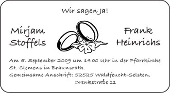 Glückwunschanzeige von Mirjam Stoffels Frank Heinrichs von Aachener Zeitung / Aachener Nachrichten