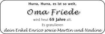 Glückwunschanzeige von Oma Friede von Aachener Zeitung / Aachener Nachrichten