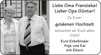 Glückwunschanzeige von Oma Franzisk a Opa Günte r  von Aachener Zeitung / Aachener Nachrichten