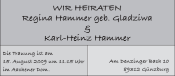 Glückwunschanzeige von Regina Hammer geb. GladziwaKarl-Heinz Hammer von Aachener Zeitung / Aachener Nachrichten