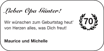 Glückwunschanzeige von Opa Günter von Aachener Zeitung / Aachener Nachrichten