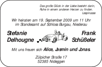 Glückwunschanzeige von Stefanie Delhougne Frank Schüßeler von Aachener Zeitung / Aachener Nachrichten