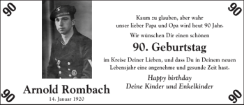 Glückwunschanzeige von Arnold Rombach von Aachener Zeitung / Aachener Nachrichten