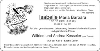 Glückwunschanzeige von Isabelle  von Aachener Zeitung / Aachener Nachrichten