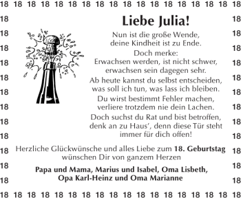 Glückwunschanzeige von Julia  von Aachener Zeitung / Aachener Nachrichten