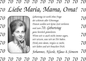 Glückwunschanzeige von Maria Mama Oma von Aachener Zeitung / Aachener Nachrichten