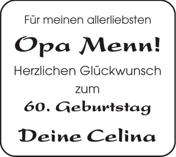 Glückwunschanzeige von Opa Menn von Aachener Zeitung / Aachener Nachrichten