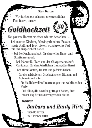 Glückwunschanzeige von Goldhochzeit  von Super Sonntag / Super Mittwoch