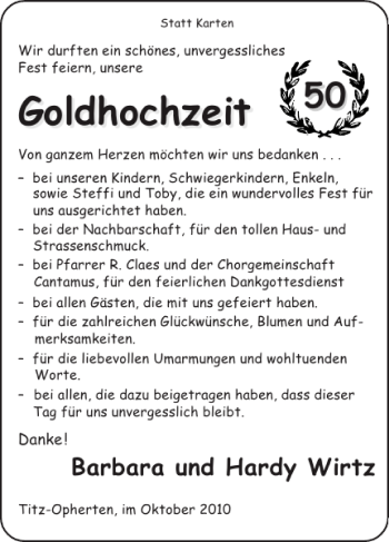 Glückwunschanzeige von Goldhochzeit  von Super Sonntag / Super Mittwoch