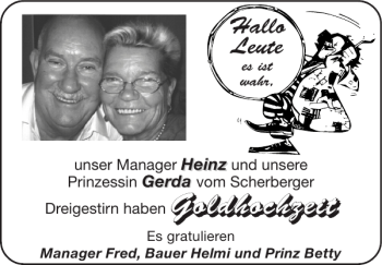 Glückwunschanzeige von Goldhochzeit Goldhochzeit von Super Sonntag / Super Mittwoch