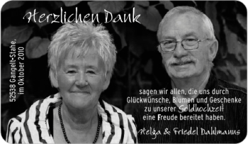 Glückwunschanzeige von Goldhochzeit Helga Friedel Dahlmanns von Super Sonntag / Super Mittwoch