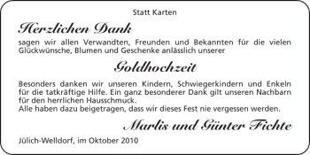 Glückwunschanzeige von Goldhochzeit Marlis und Günter Fichte von Super Sonntag / Super Mittwoch